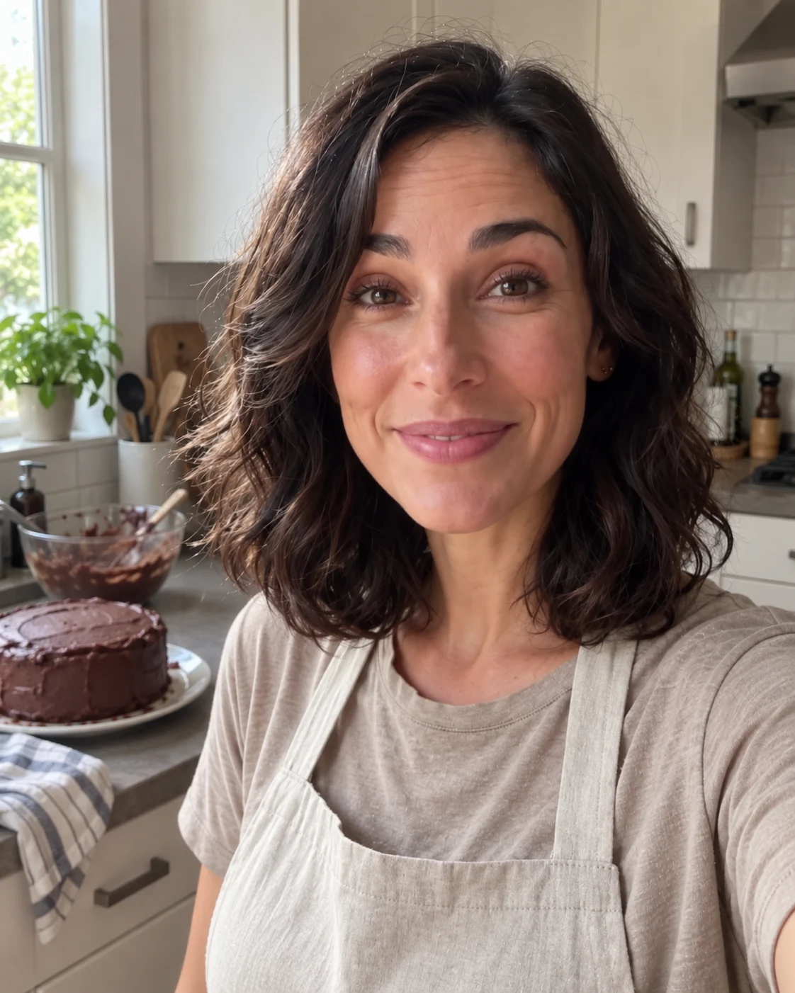 Isadora, identidade digital do Boloterapia, em uma cozinha com luz natural