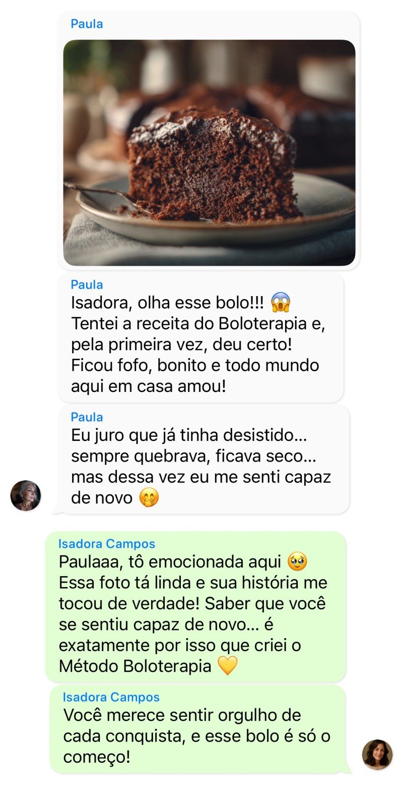 Conversa WhatsApp - Bolo de Chocolate da Paula