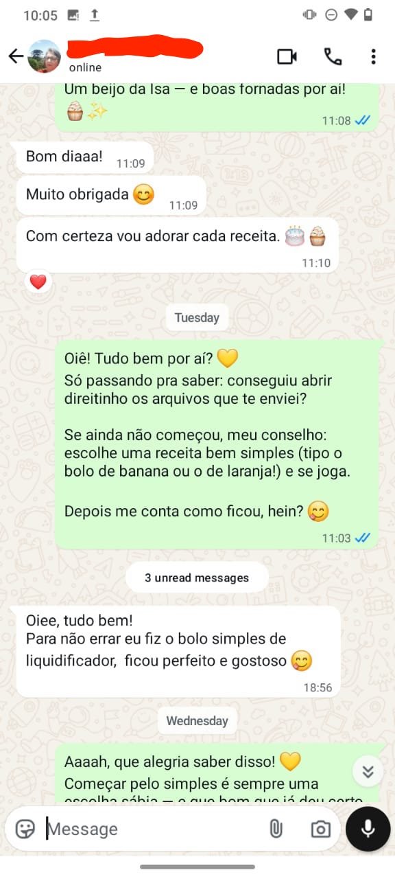 Depoimento de aluna que fez o bolo de liquidificador e ficou perfeito