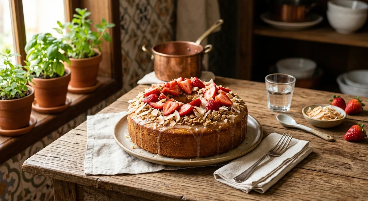 Bolo de Coco e Morango com Crocante