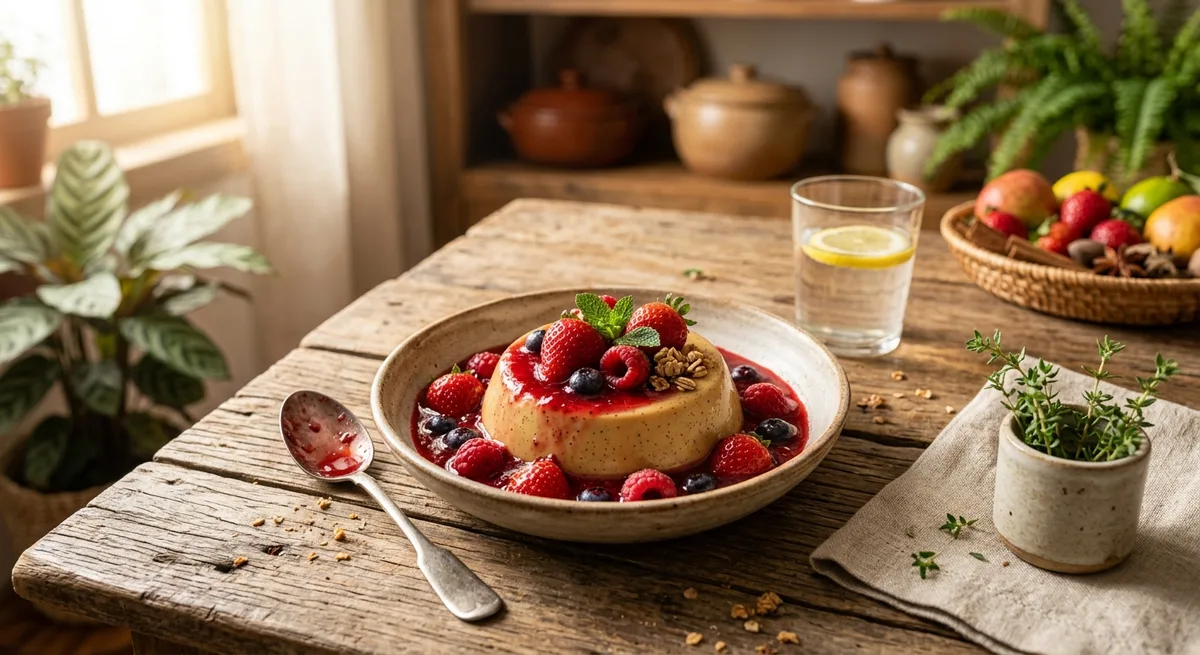 Panna Cotta de Baunilha com Calda de Frutas Vermelhas