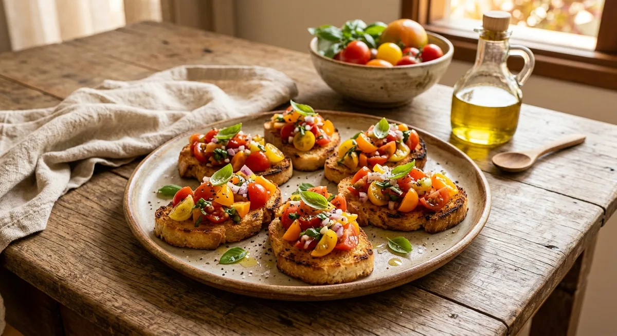 Bruschetta de Tomate e Manjericão no Pão de Arroz