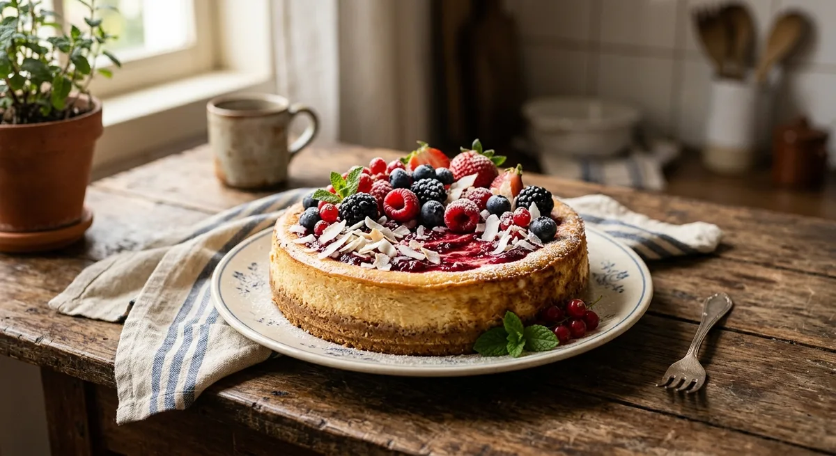 Cheesecake de Frutas Vermelhas e Coco