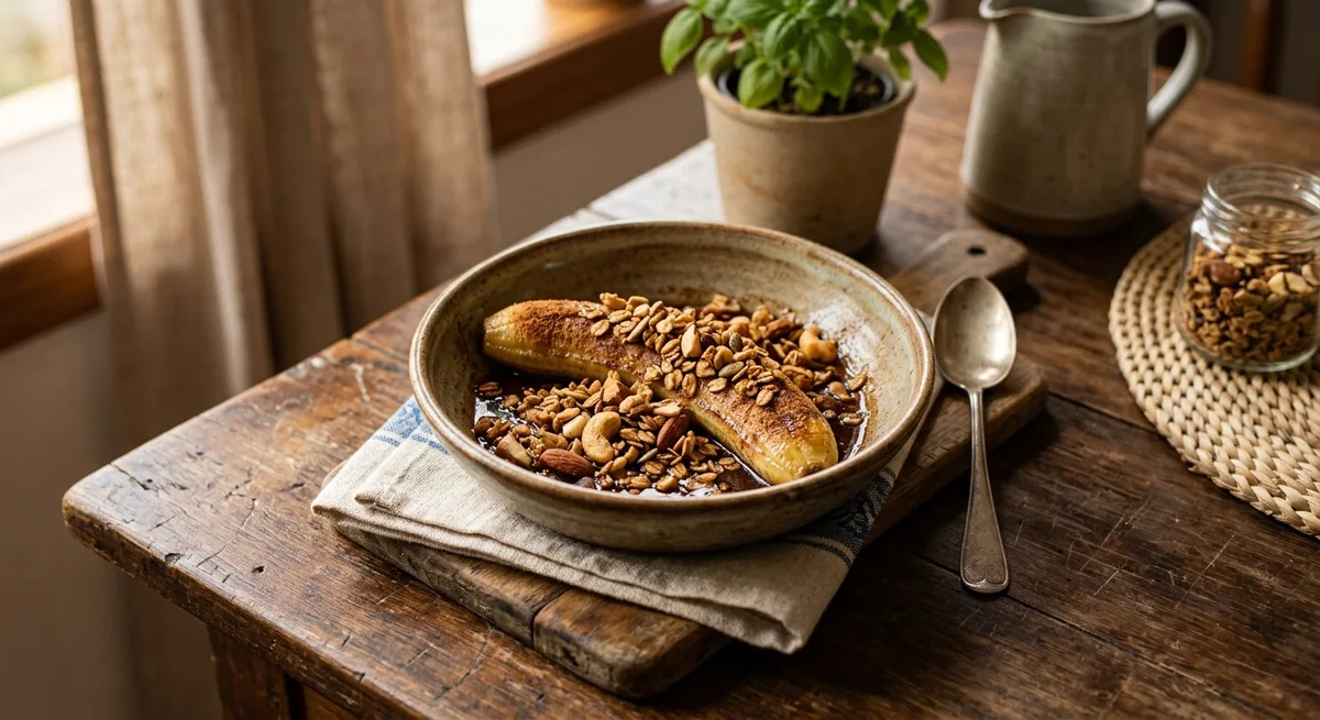 Banana Assada com Canela e Granola Caseira