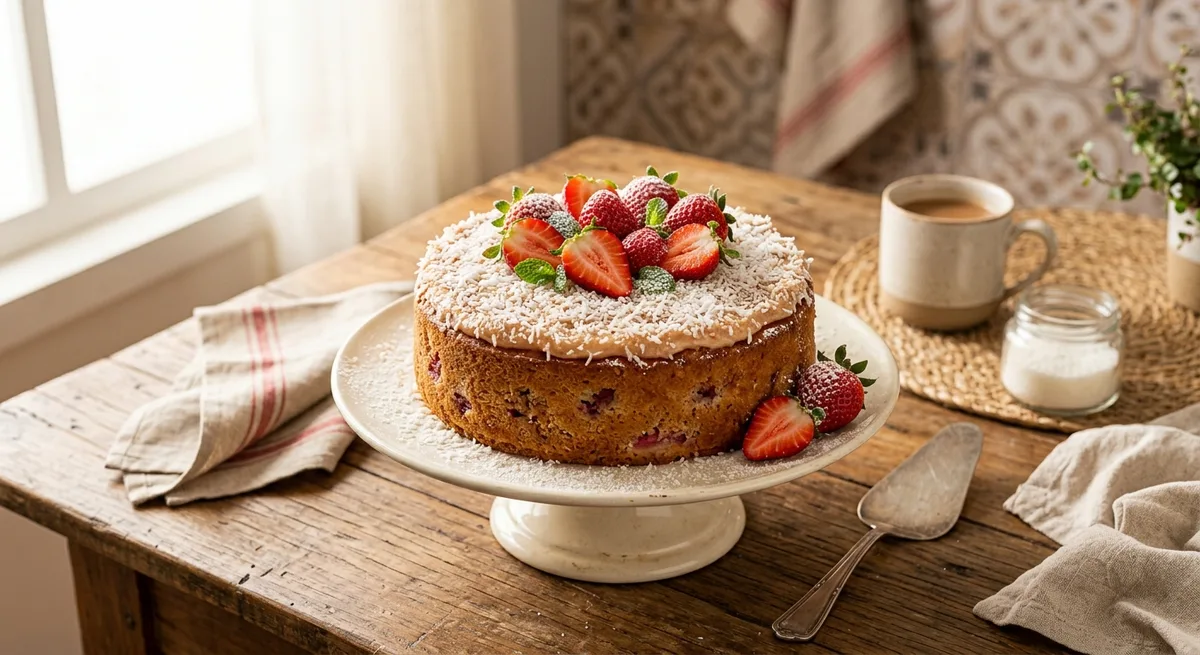 Bolo de Morango e Coco