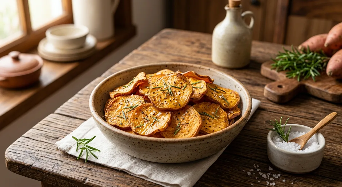 Chips Crocantes de Batata Doce com Alecrim Aromático