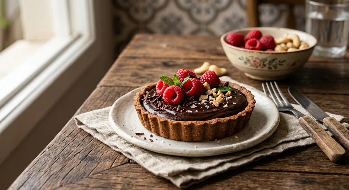 Tartelete de Chocolate 70% com Ganache de Abacate e Framboesa