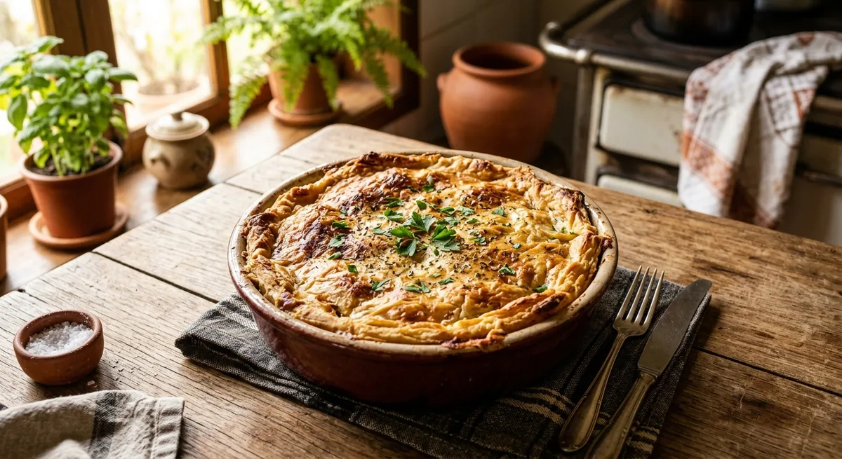 Torta Cremosa de Frango com Massa Crocante de Mandioca