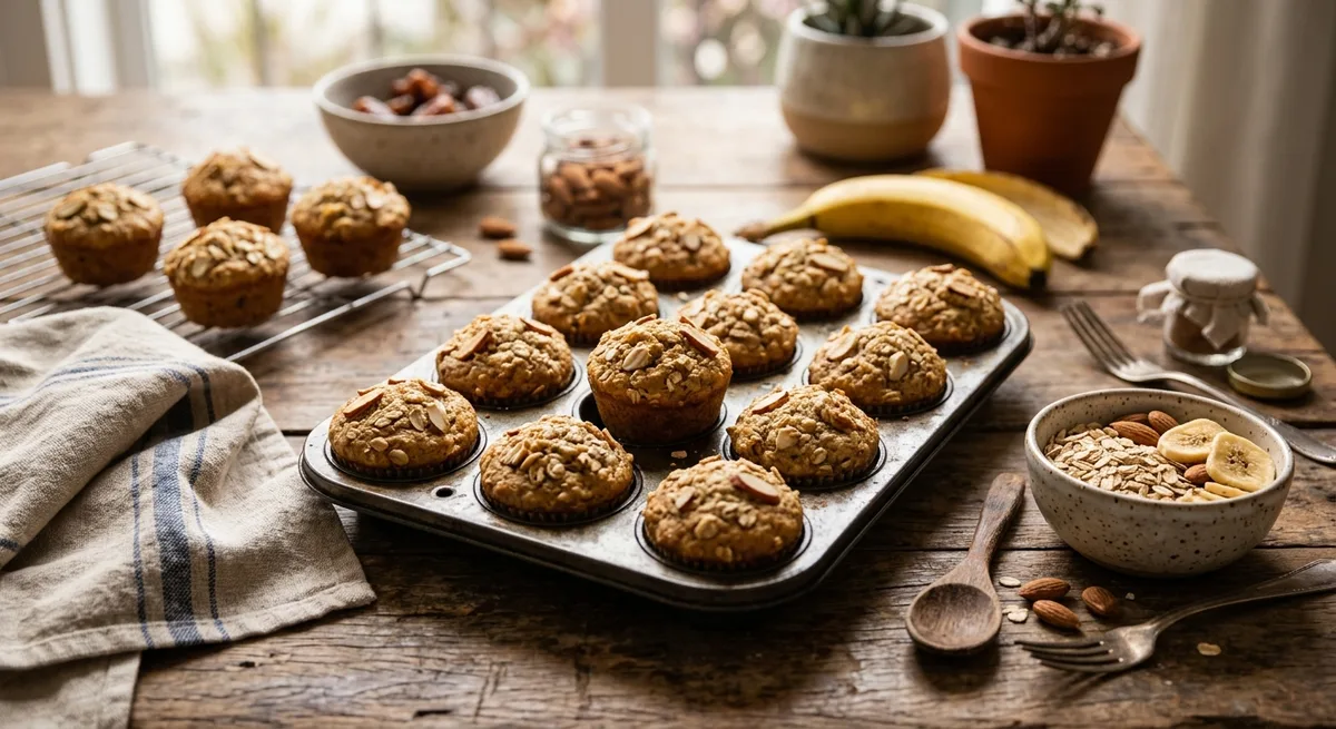 Mini Muffins de Banana, Aveia e Amêndoa