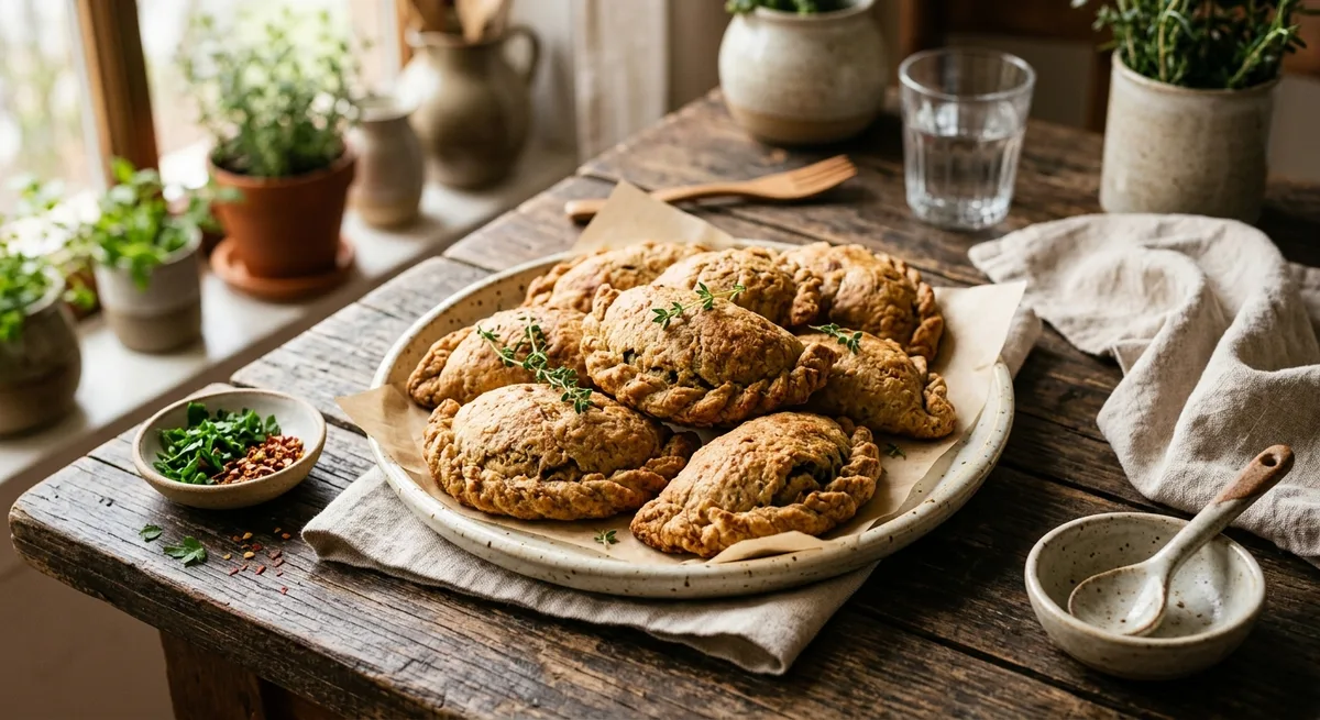 Pastéis Assados de Massa de Grão-de-bico com Frango e Espinafre (sem glúten, sem lactose)