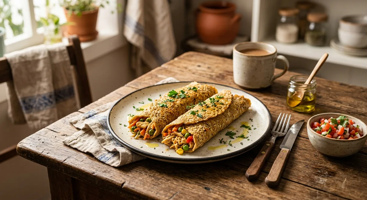 Panqueca Salgada de Aveia com Frango e Legumes