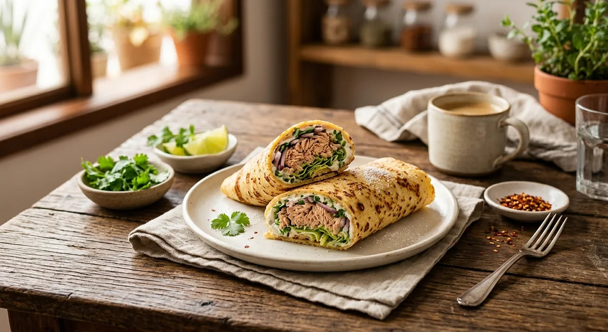 Wrap de Tapioca com Atum e Cream Cheese Vegano