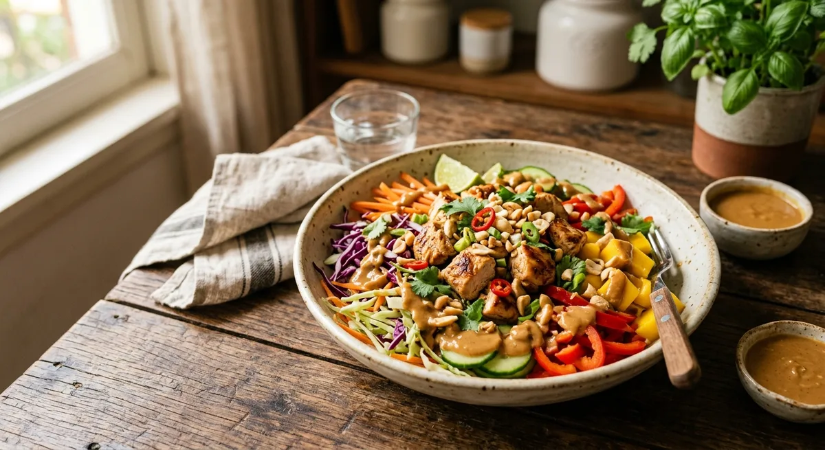 Salada Thai de Frango com Molho de Amendoim